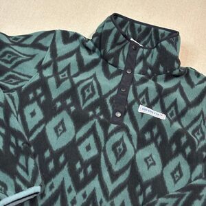 Obermeyer Kids Sz Large Aztec Print Long Sleeve Button Fleece Jacket Green Black